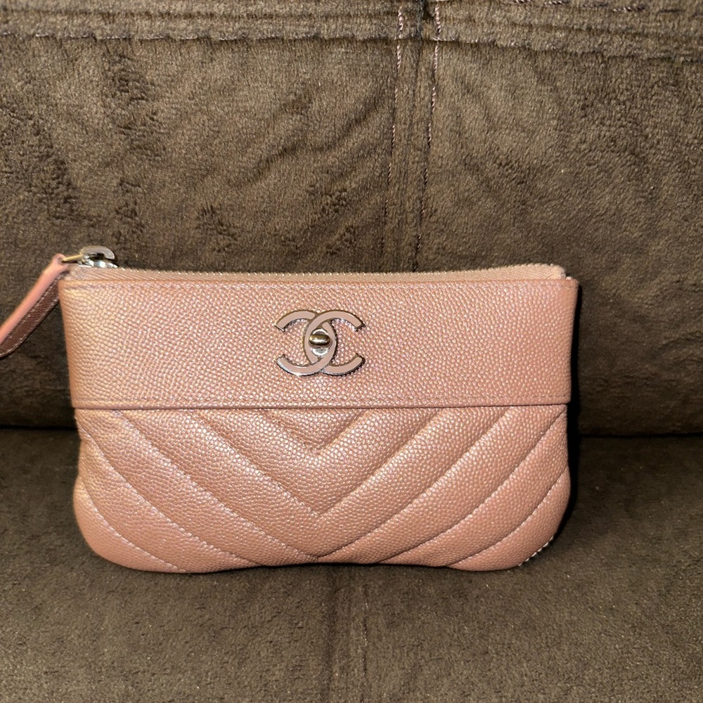 SOLD Authentic Chanel 19p Metallic Pink Mademoiselle Mini O Pouch/Case